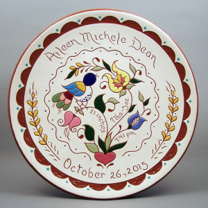 # 22-10 in. Birth Plate - with Pennsylvania Dutch design. $49
